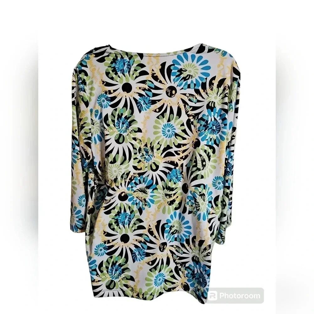 R.Q.T. Women 2X Blouse Multicolor Polyester Tropical Floral Top Statement Resort - Picture 4 of 7